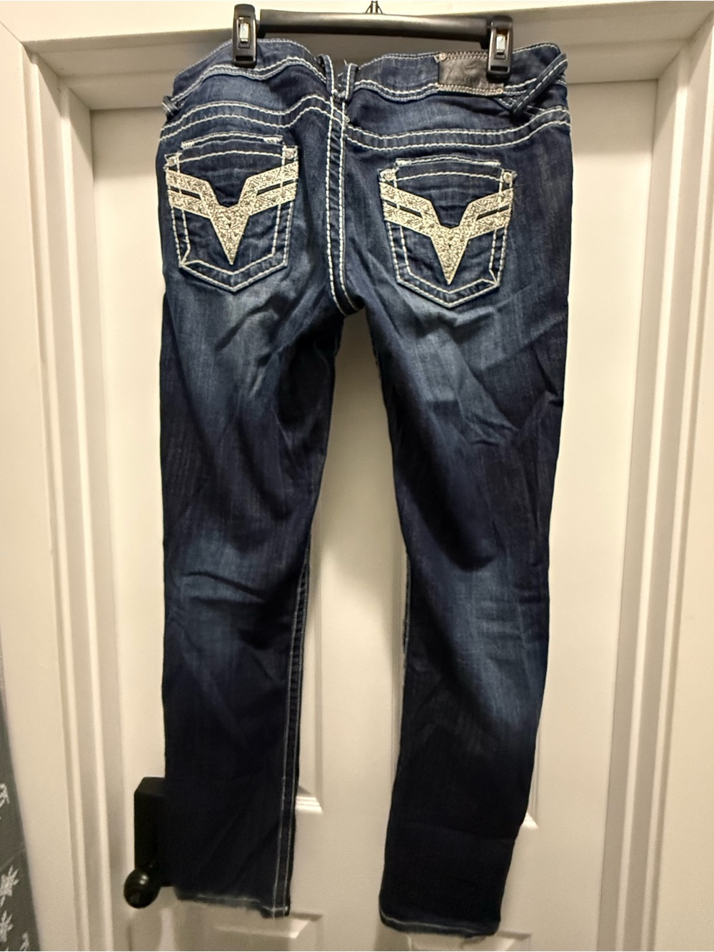 Women's Vigoss Dark Wash Slim Straight low rise Jeans size 13/33 length - Picture 2 of 2